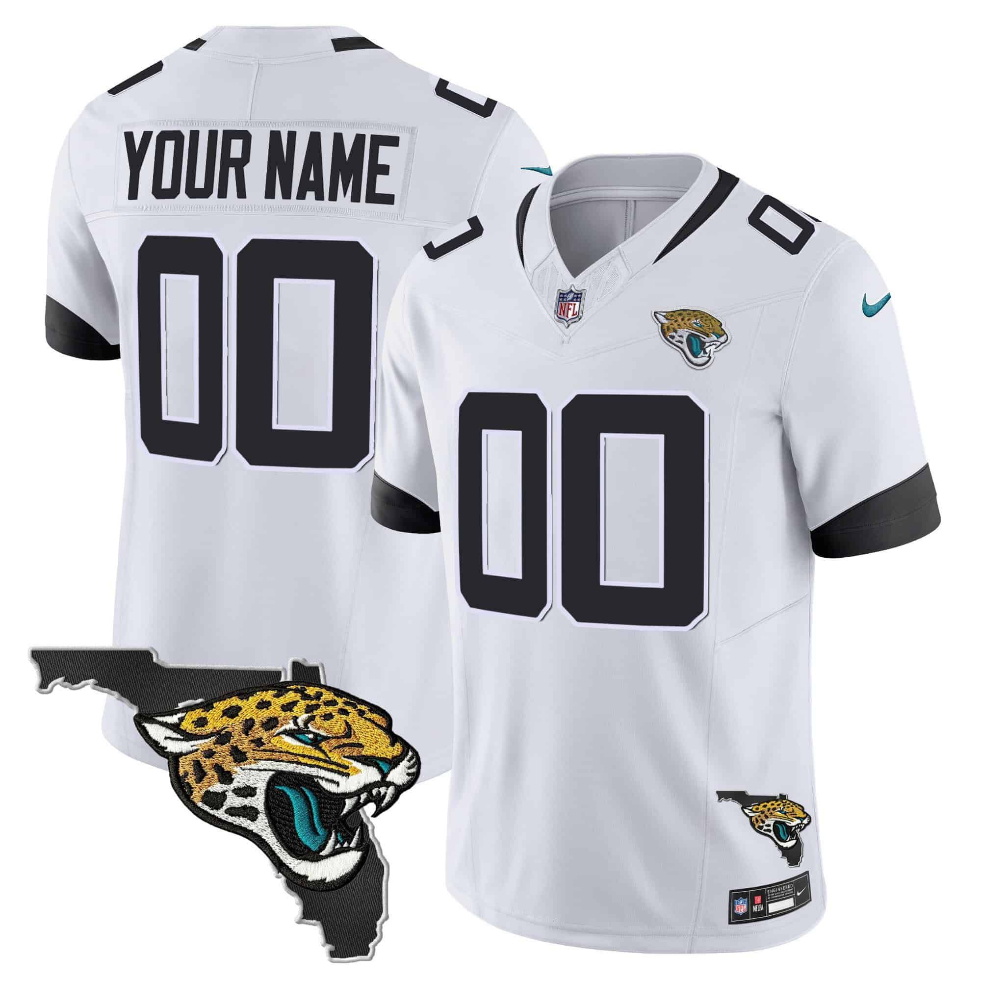 Men Jacksonville Jaguars White 2024 Nike Florida Patch Vapor Custom NFL Jersey->customized nfl jersey->Custom Jersey